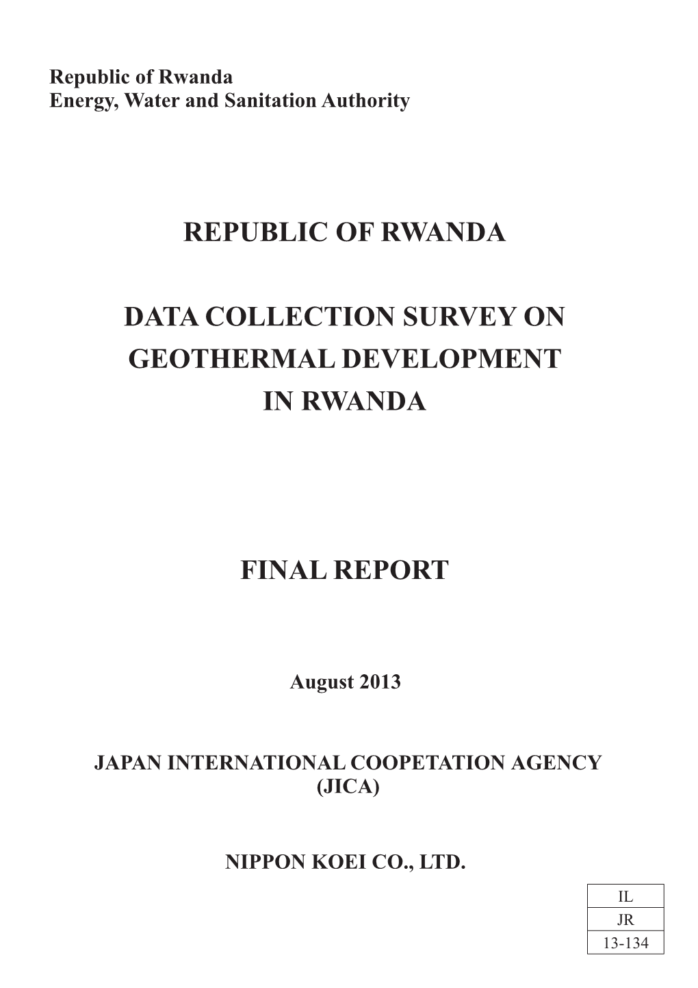 Republic of Rwanda Data Collection Survey on Geothermal Development