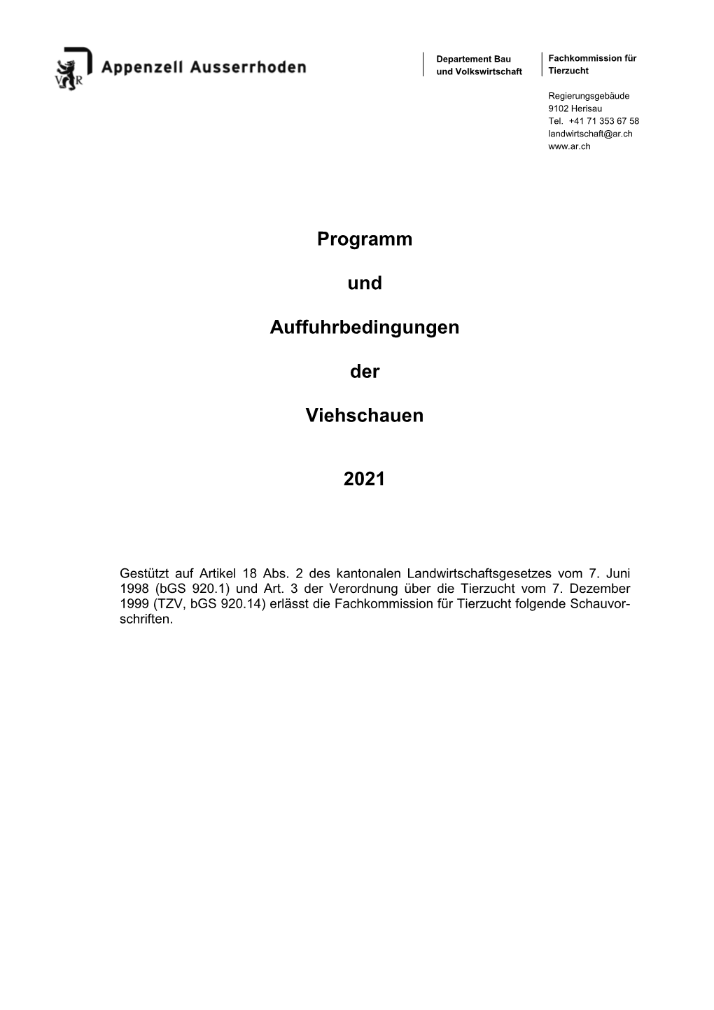 Programm Und Auffuhrbedingungen Der Viehschauen 2021