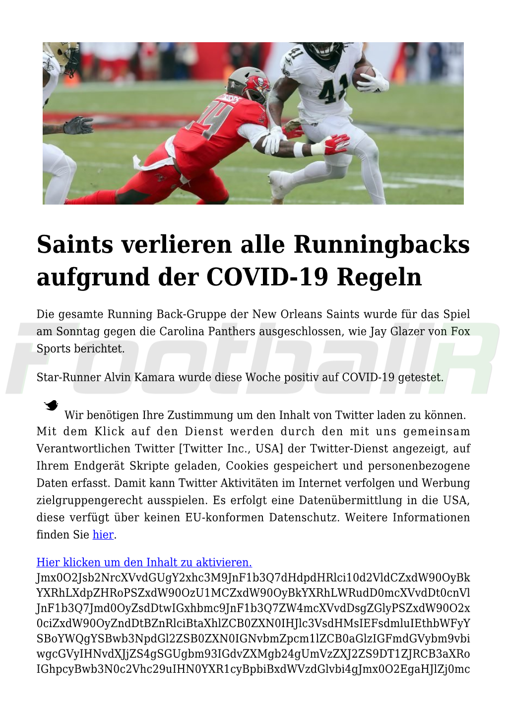 Saints Verlieren Alle Runningbacks Aufgrund Der COVID-19 Regeln