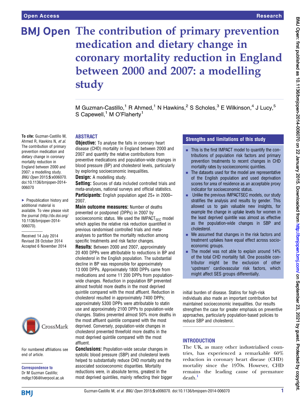 The Contribution of Primary Prevention Medication and Dietary Change in Coronary Mortality Reduction in England Between 2000 and 2007: a Modelling Study