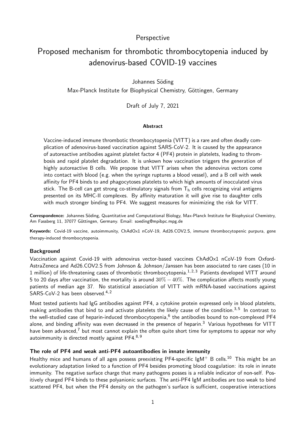 Proposed Mechanism for Thrombotic Thrombocytopenia Induced by Adenovirus-Based COVID-19 Vaccines