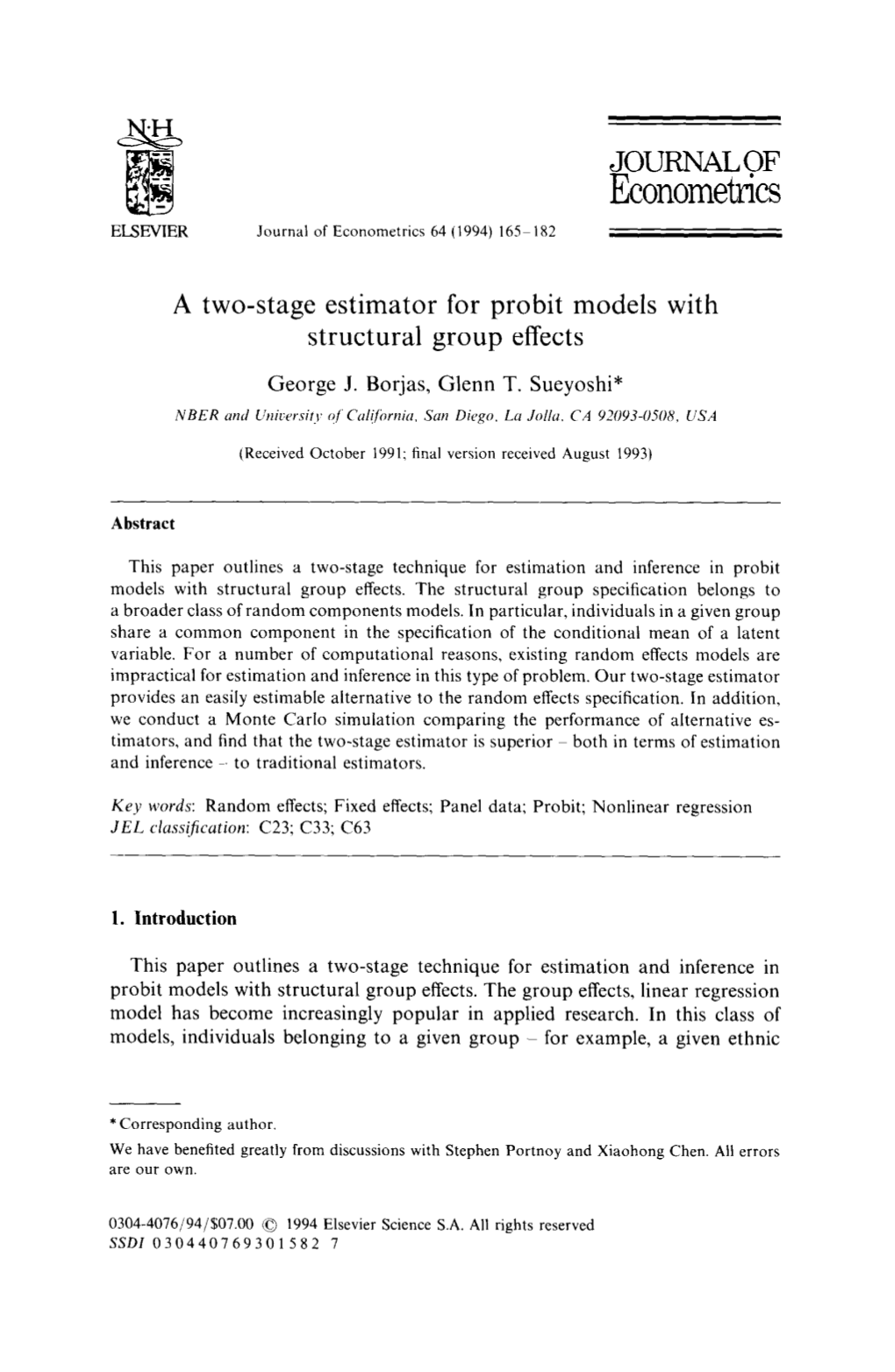1994. a Two-Stage Estimator for Probit Models with Structural Group