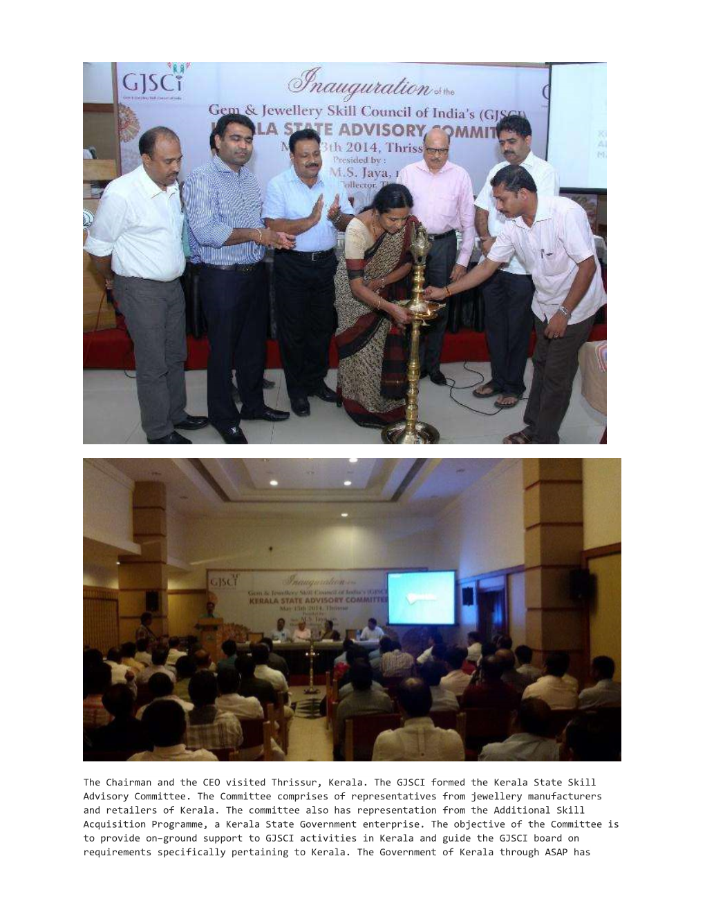 The Chairman and the CEO Visited Thrissur, Kerala. the GJSCI Formed the Kerala State Skill Advisory Committee. the Committee
