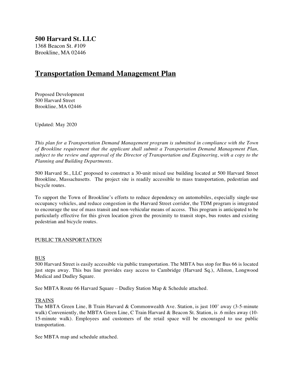 500 Harvard St Transportation Demand Management Plan