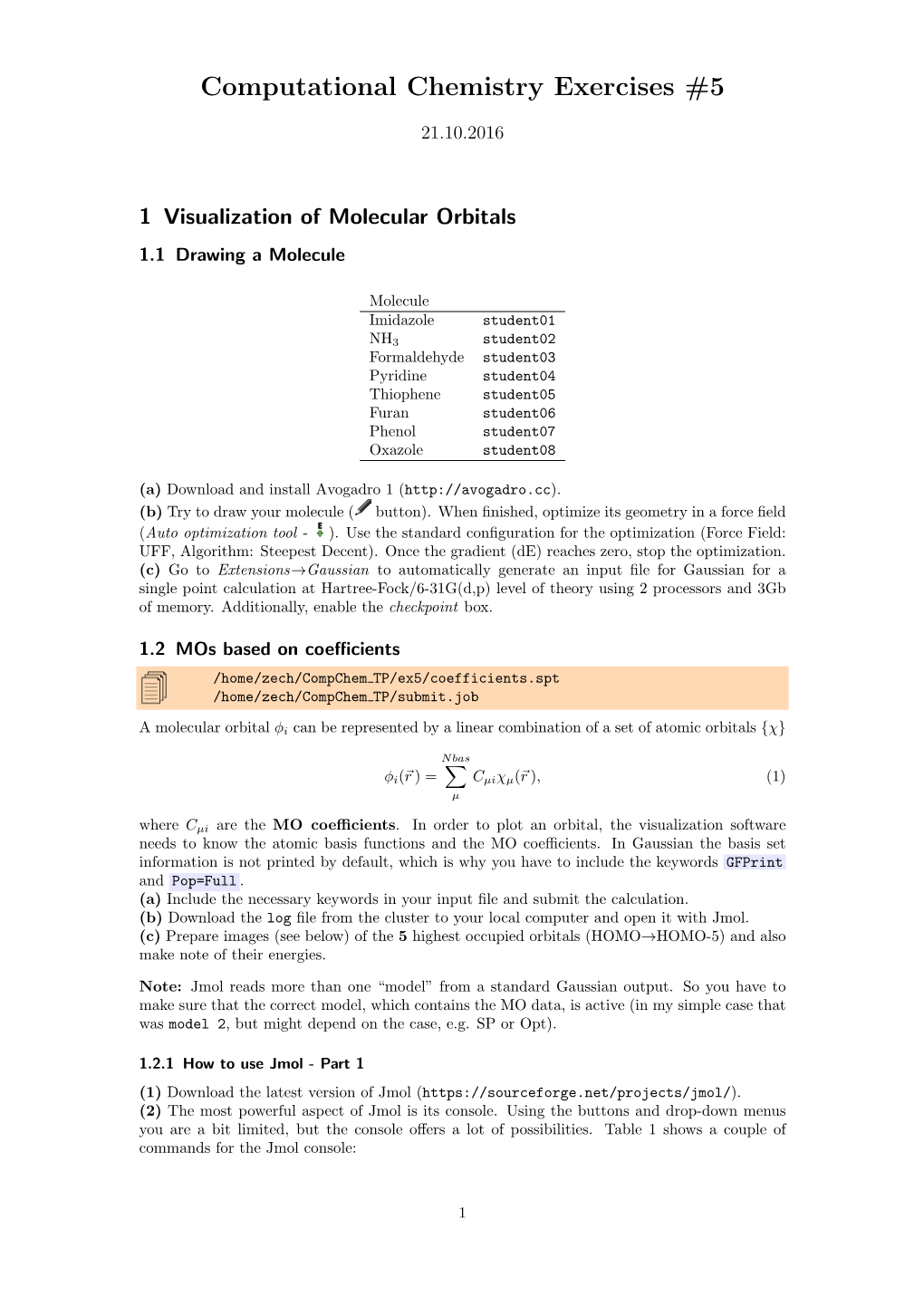 Computational Chemistry Exercises #5