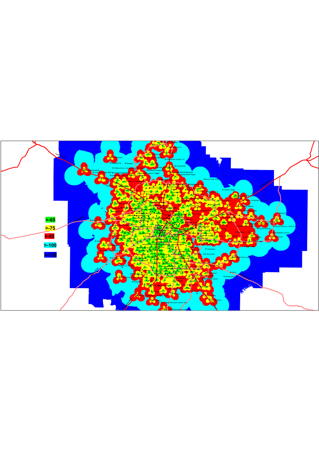 Coverage Plot of 3G Service in Bangalore City