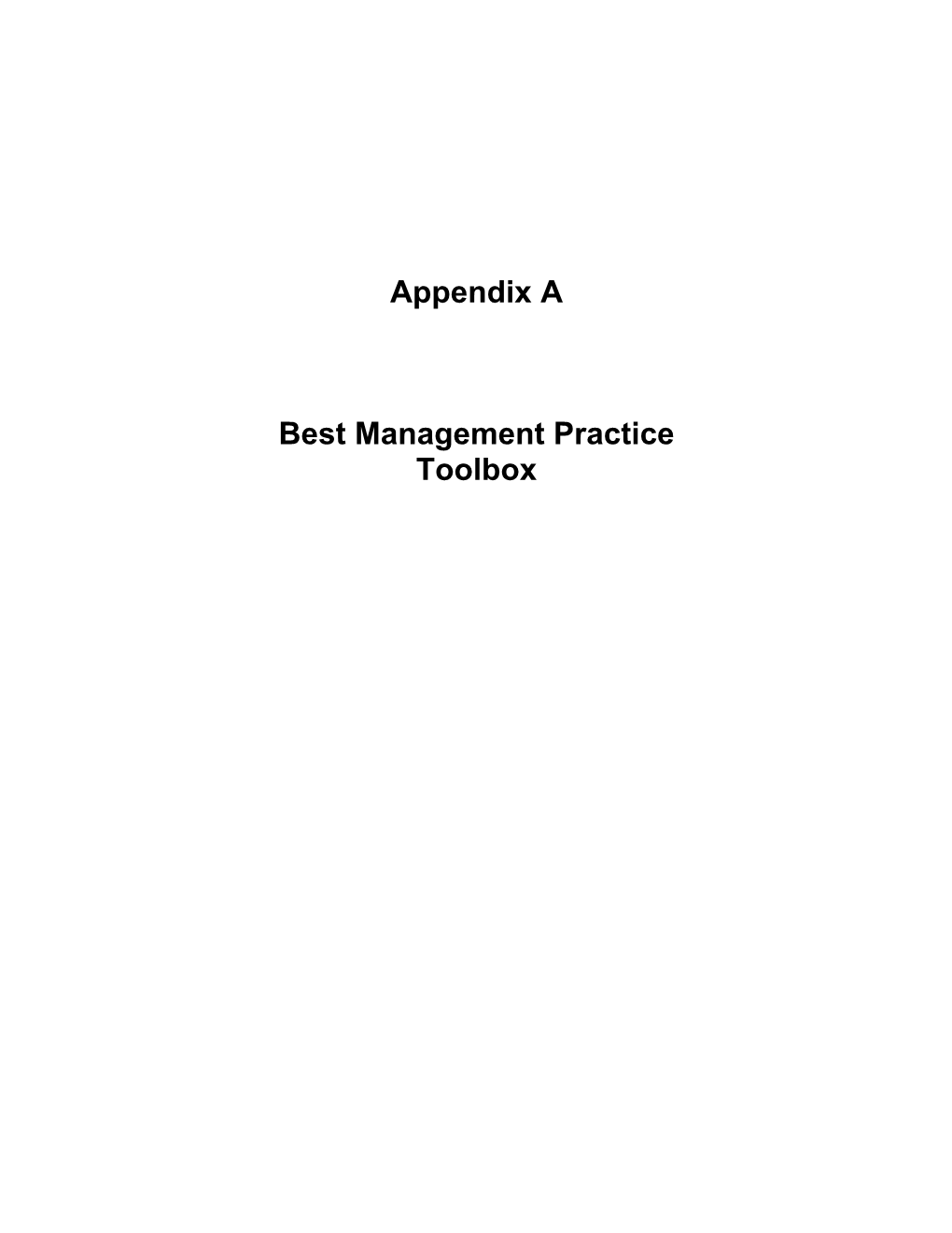 Appendix a Best Management Practice Toolbox