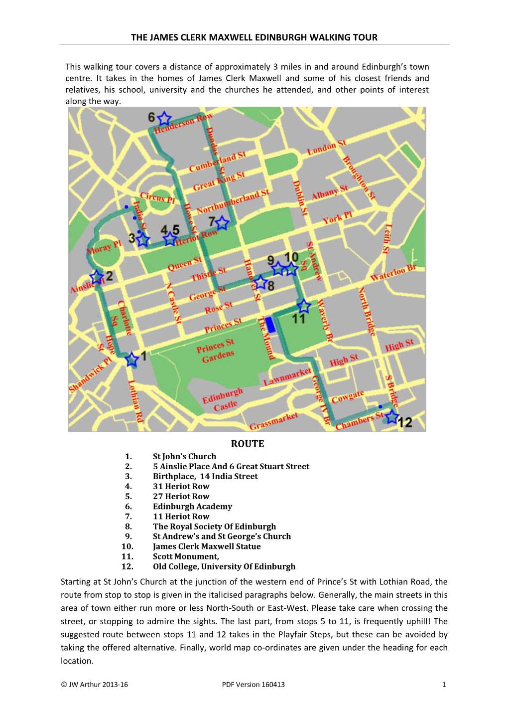 The James Clerk Maxwell Edinburgh Walking Tour Route