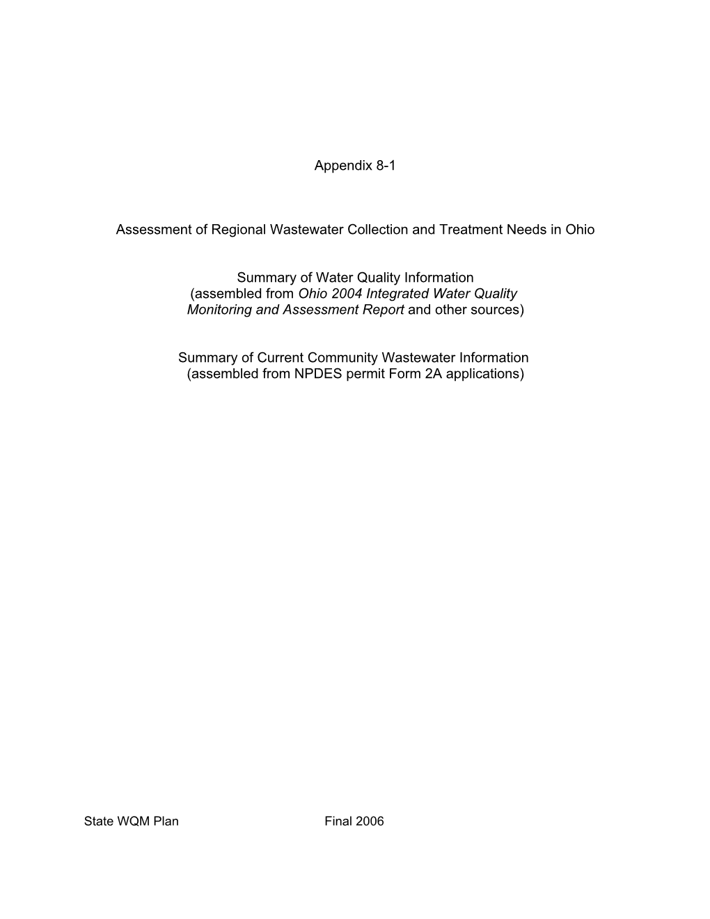 Appendix 8-1. Assessment of Regional Wastewater