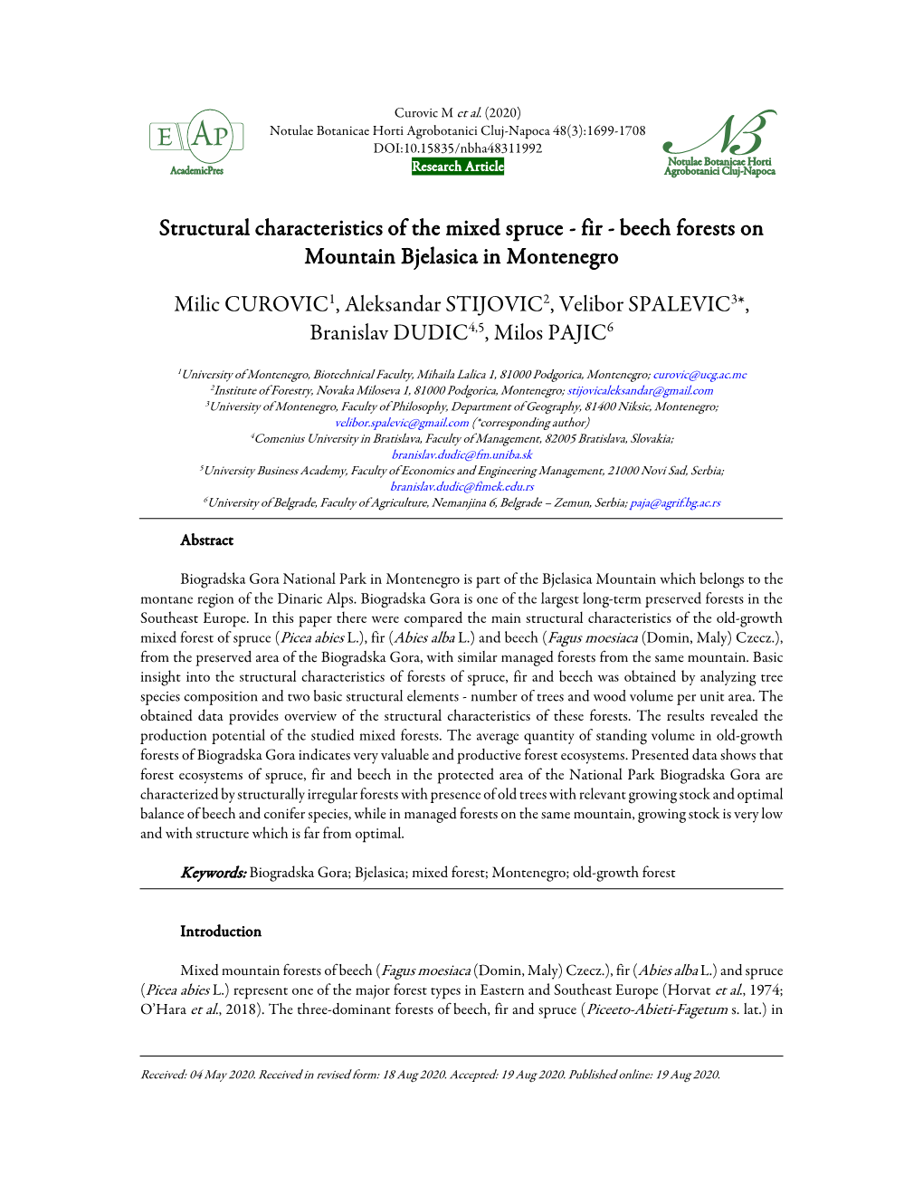 Structural Characteristics of the Mixed Spruce - Fir - Beech Forests on Mountain Bjelasica in Montenegro