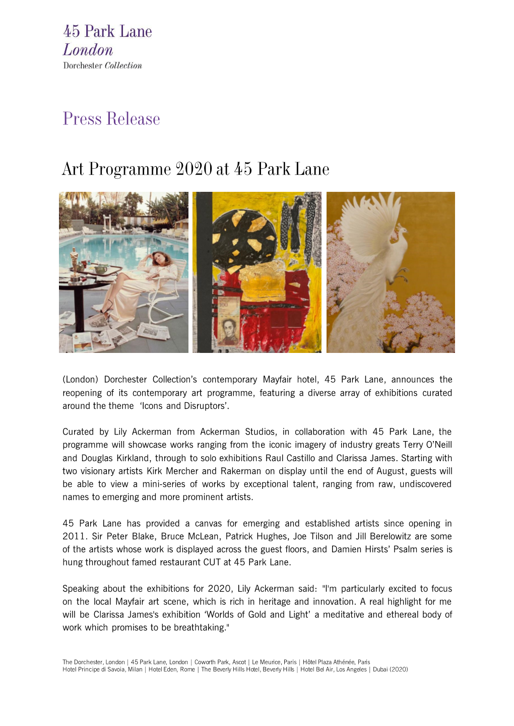 Art Programme 2020 at 45 Park Lane