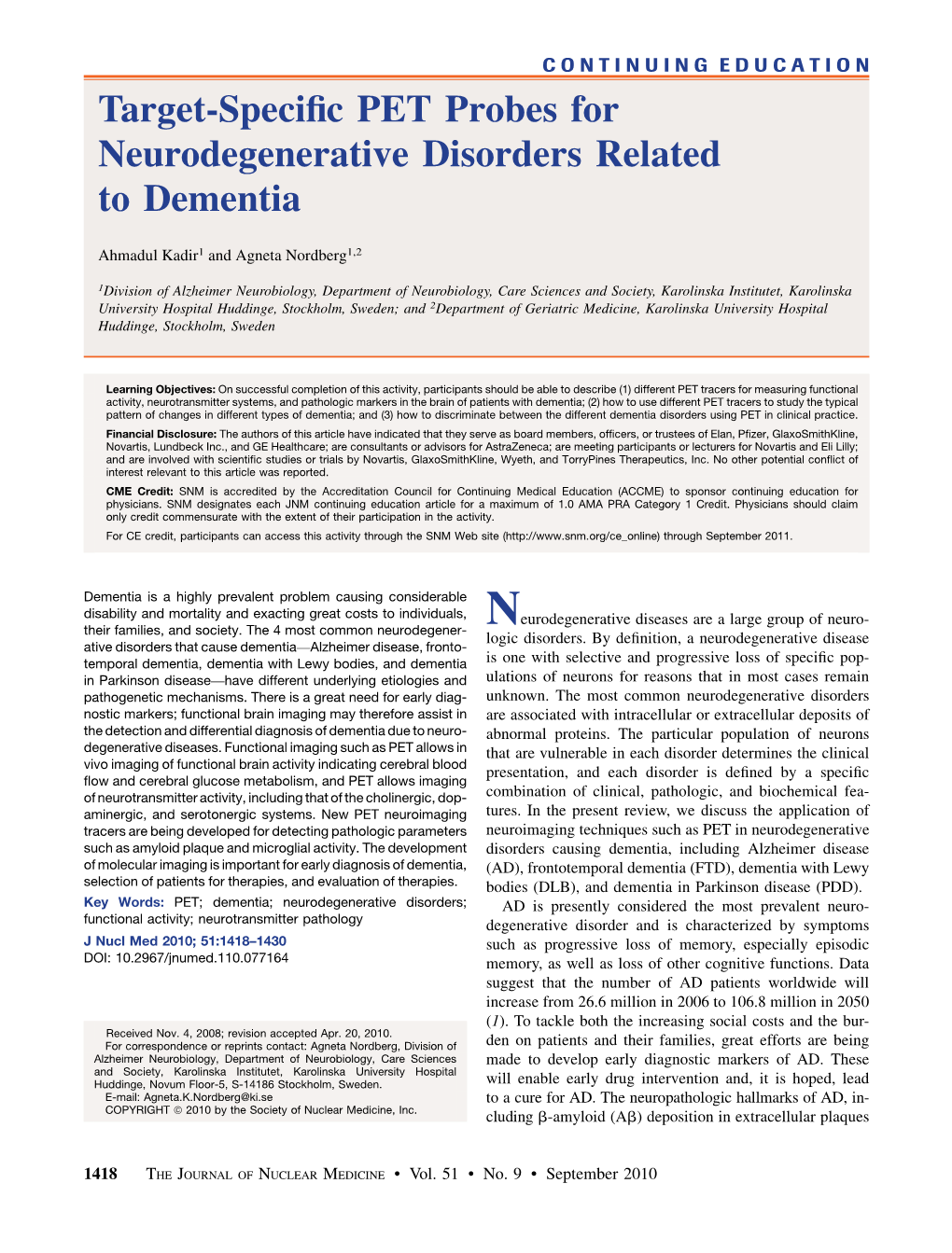 Target-Specific PET Probes for Neurodegenerative Disorders