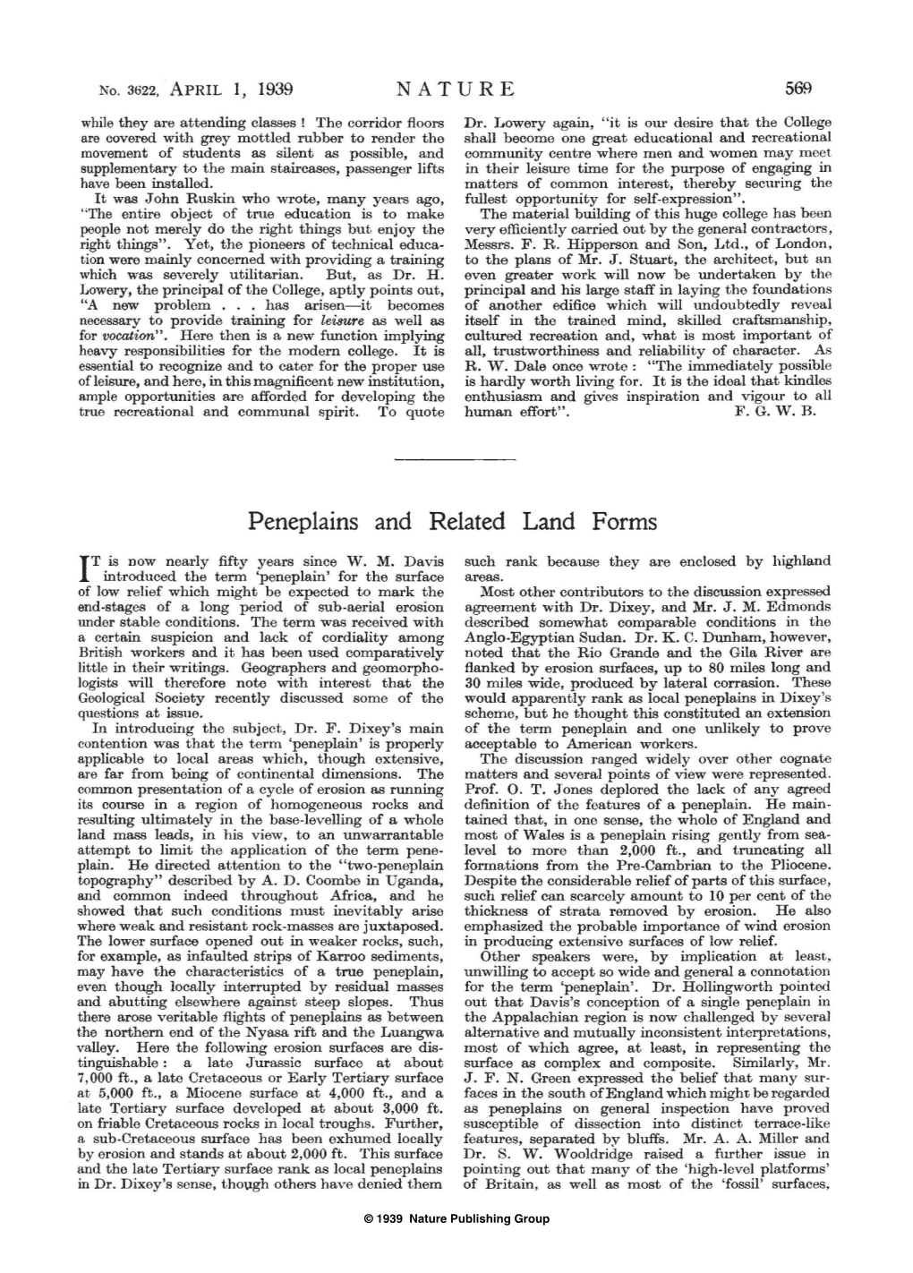 Peneplains and Related Land Forms