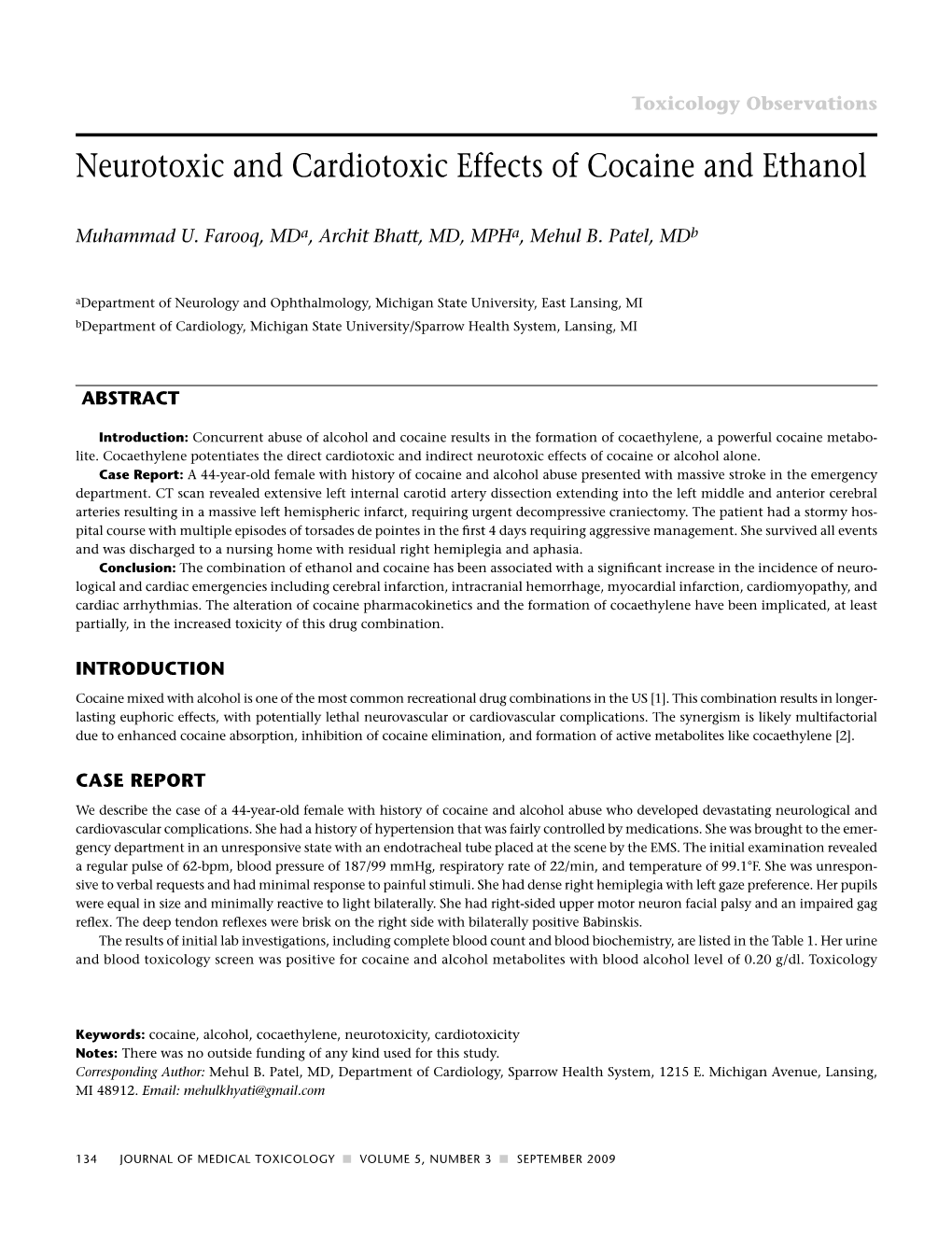 Neurotoxic and Cardiotoxic Effects of Cocaine and Ethanol