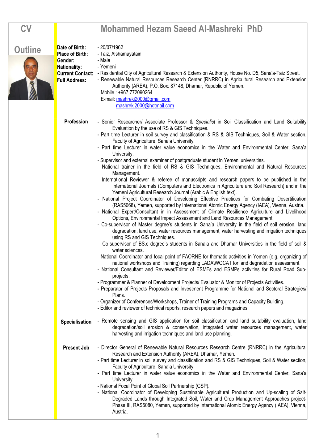 CV Mohammed Hezam Saeed Al-Mashreki Phd Outline