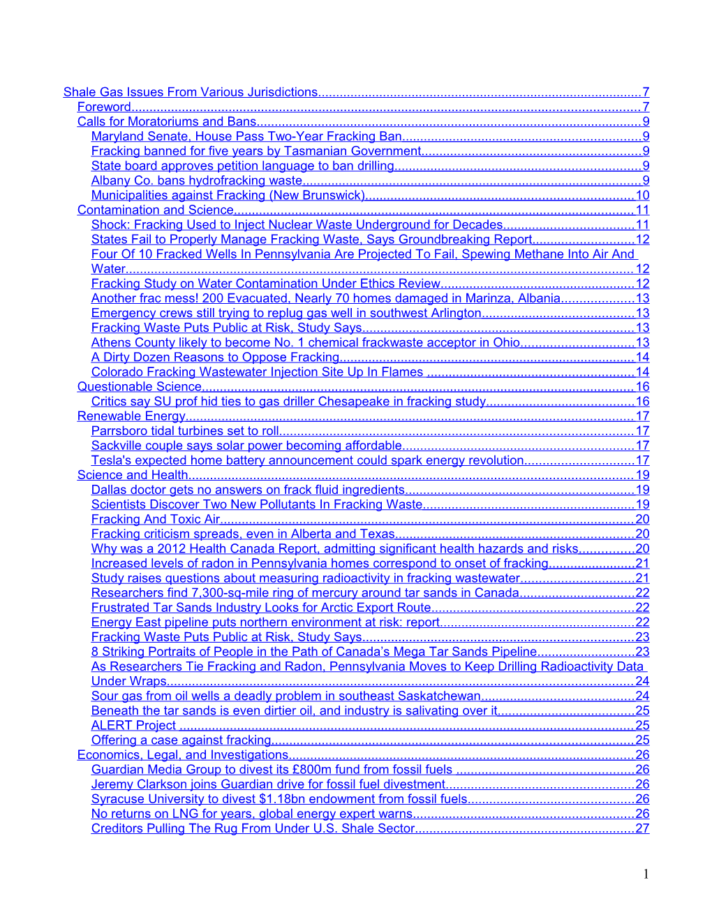 Shale Gas Issues from Various Jurisdictions