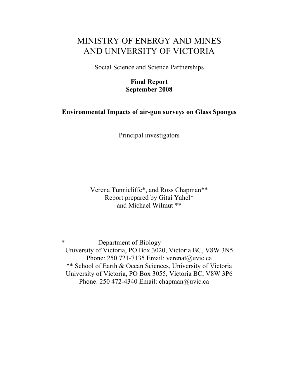 Environmental Impacts of Air-Gun Survey on Glass Sponges