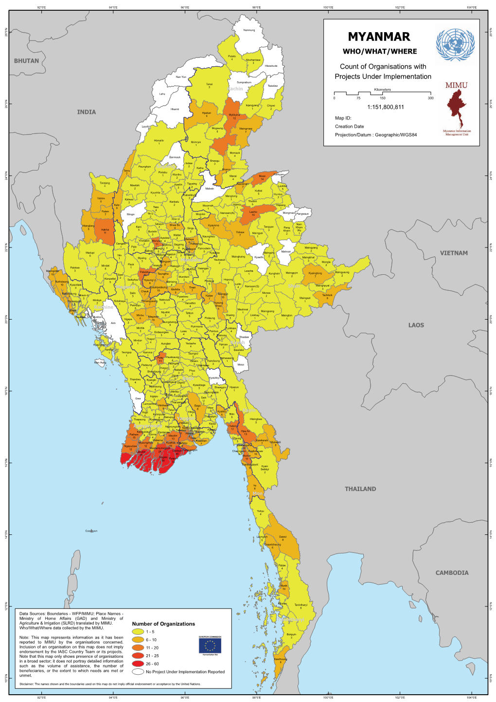 MYANMAR 28°0’N WHO/WHAT/WHERE Putato 4 Mochanbaw BHUTAN 3 Hkawbude Count of Organisations With