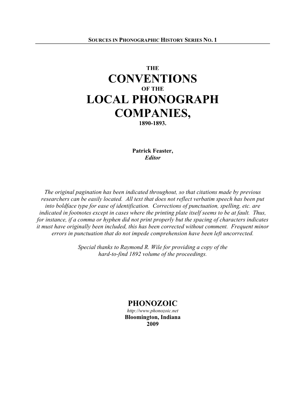 The Conventions of the Local Phonograph Companies, 1890-1893