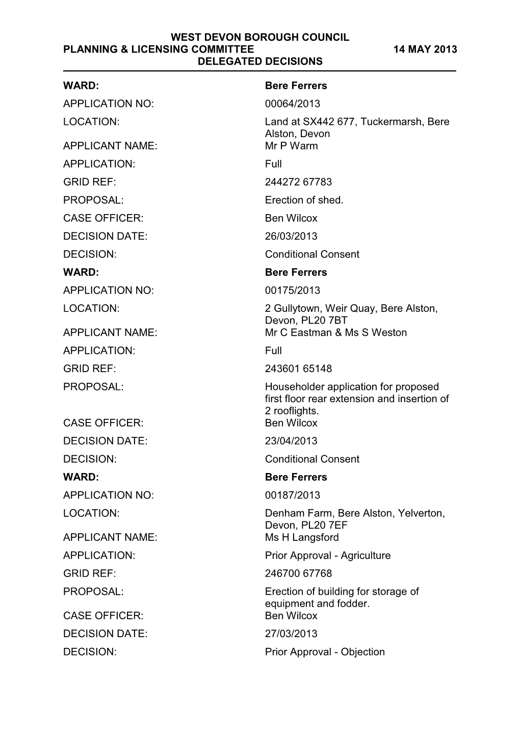 West Devon Borough Council Planning & Licensing