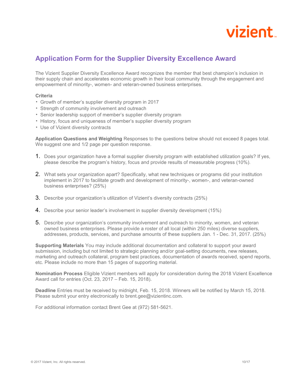 2018 Supply Chain Supplier Diversity Application Spring