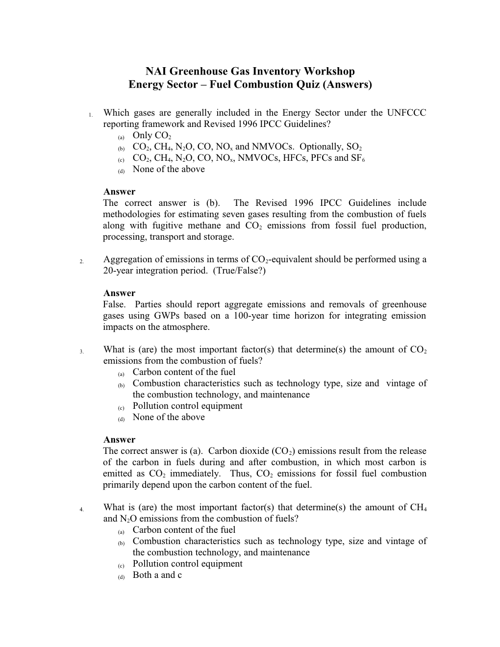 Nai Greenhouse Gas Inventory Workshop