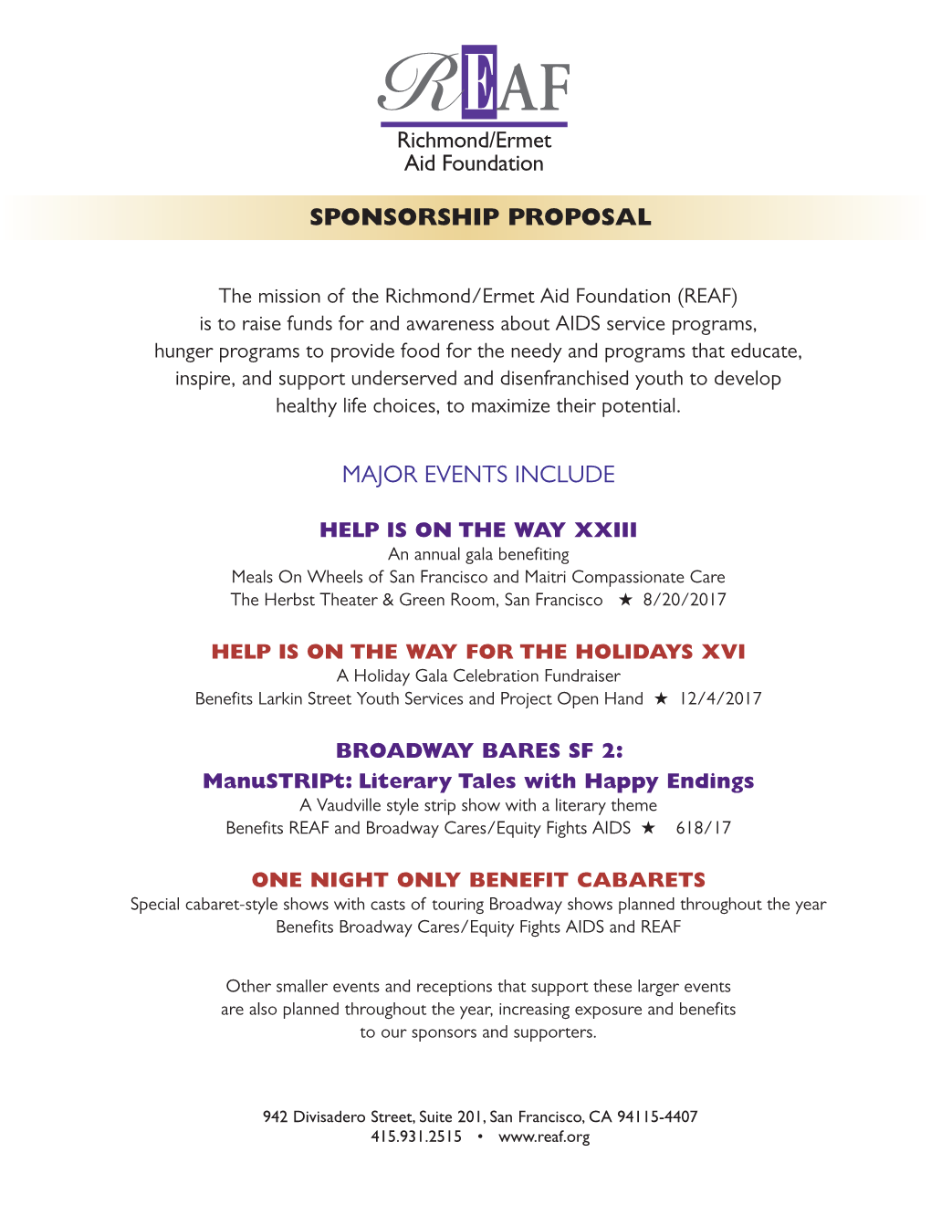 Major Events Include Sponsorship Proposal