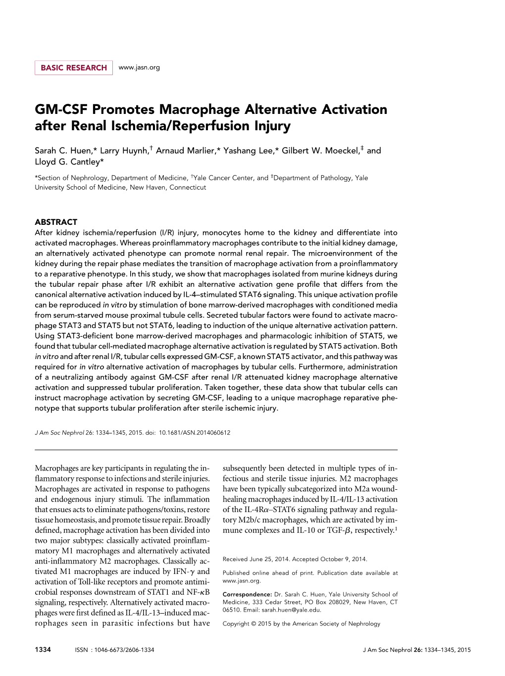 GM-CSF Promotes Macrophage Alternative Activation After Renal Ischemia/Reperfusion Injury