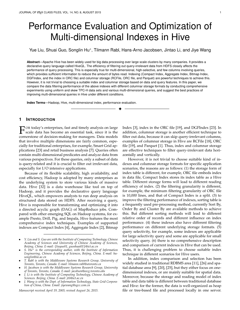 Performance Evaluation and Optimization of Multi-Dimensional Indexes in Hive