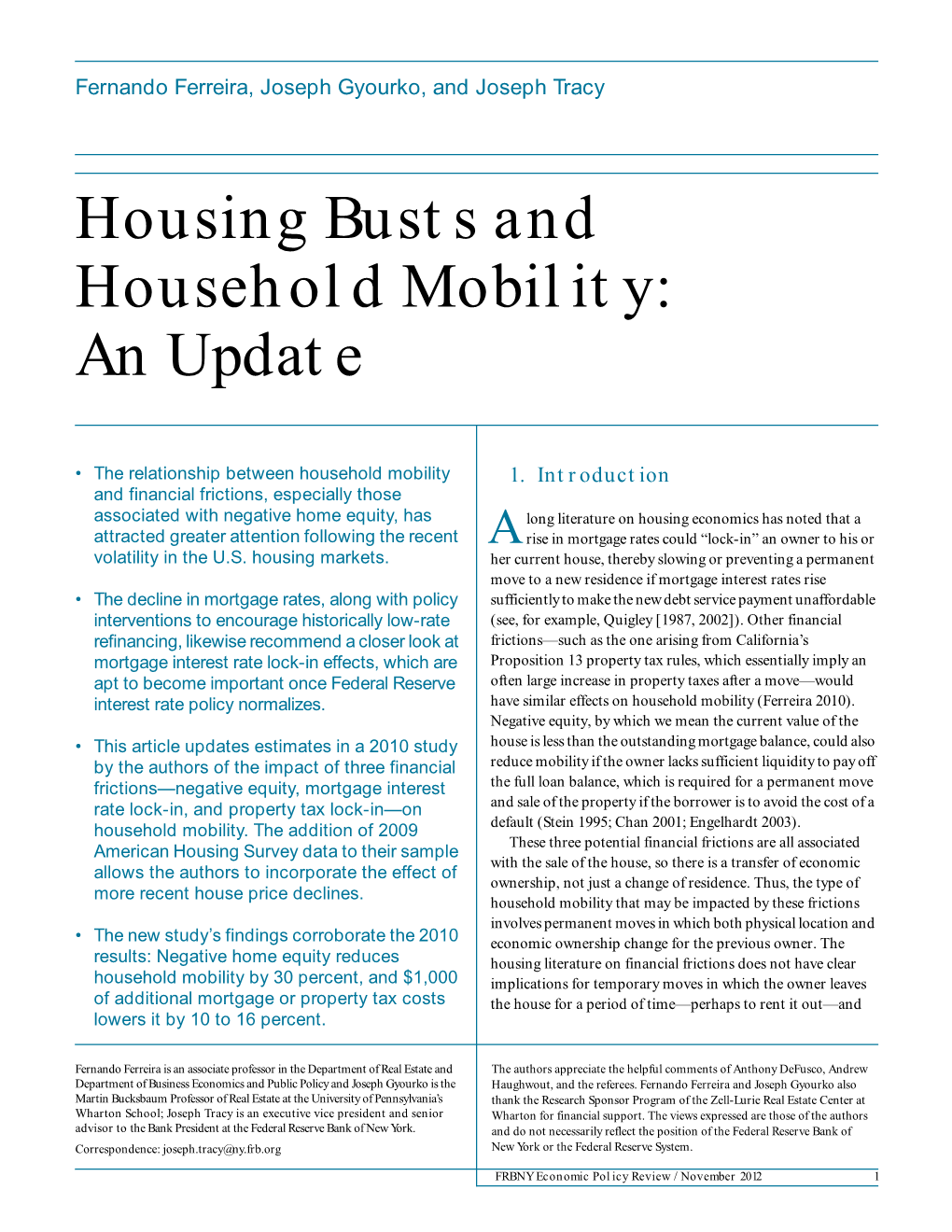 Housing Busts and Household Mobility: an Update