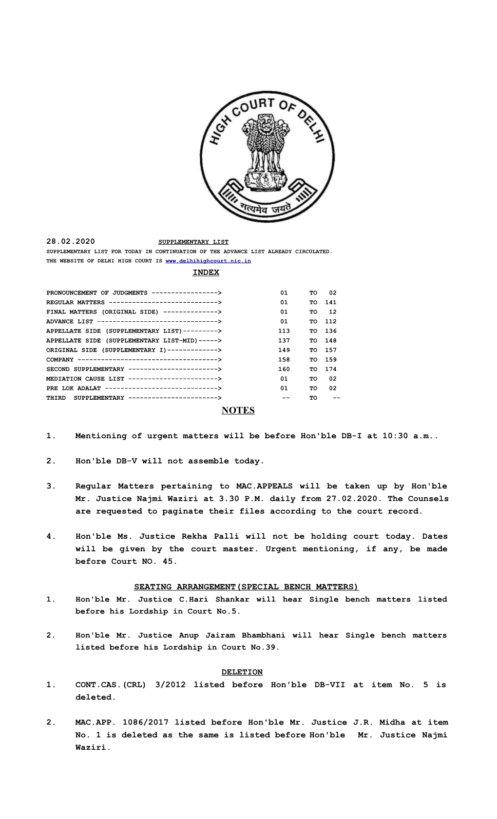 Seating Arrangement(Special Bench Matters) 1