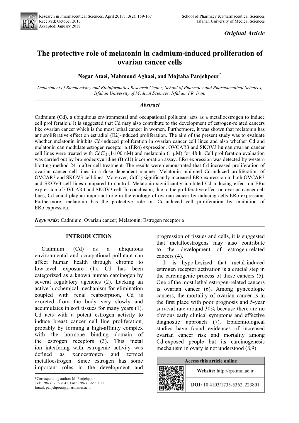 The Protective Role of Melatonin in Cadmium-Induced Proliferation of Ovarian Cancer Cells