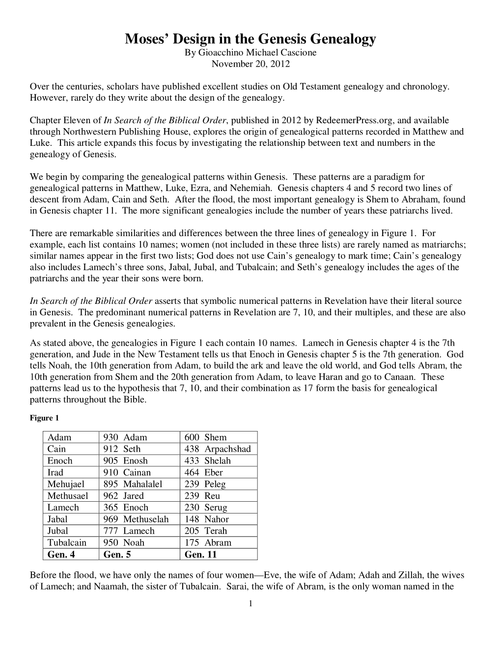 Moses' Design in the Genesis Genealogy