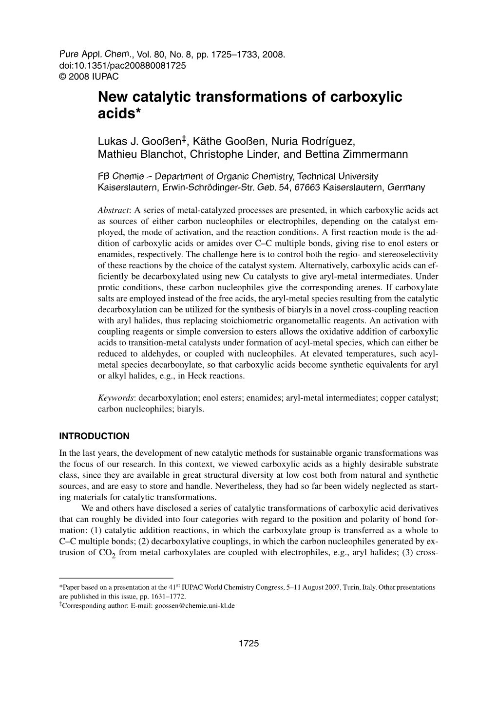 New Catalytic Transformations of Carboxylic Acids*