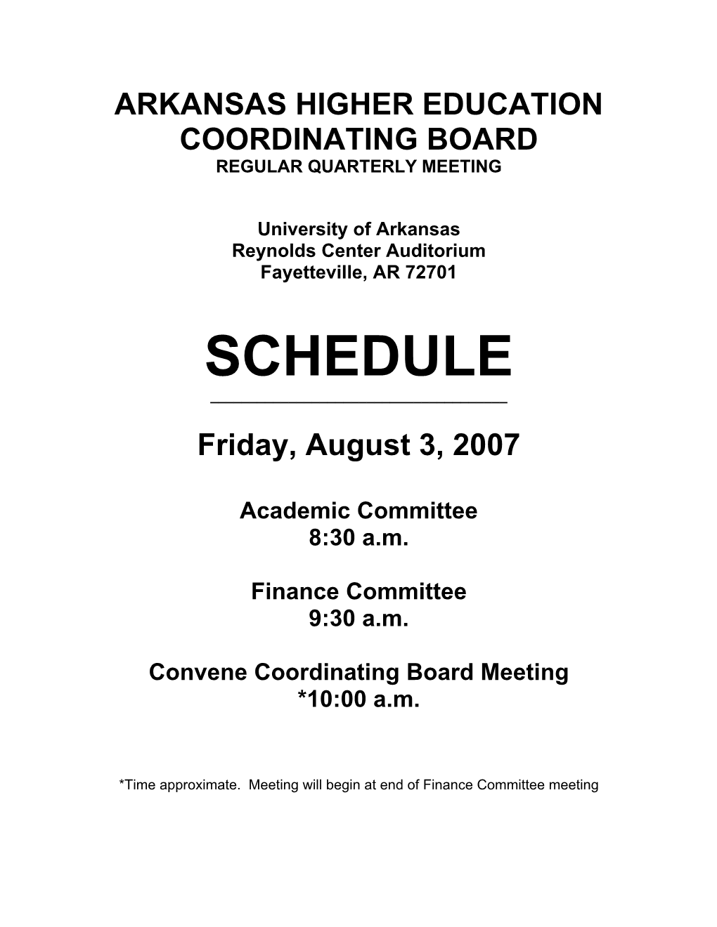 Arkansas Higher Education Coordinating Board Regular Quarterly Meeting