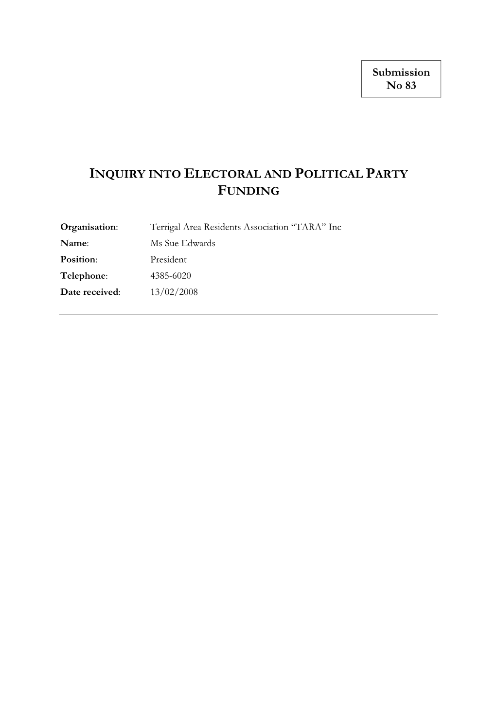 Inquiry Into Electoral and Political Party Funding