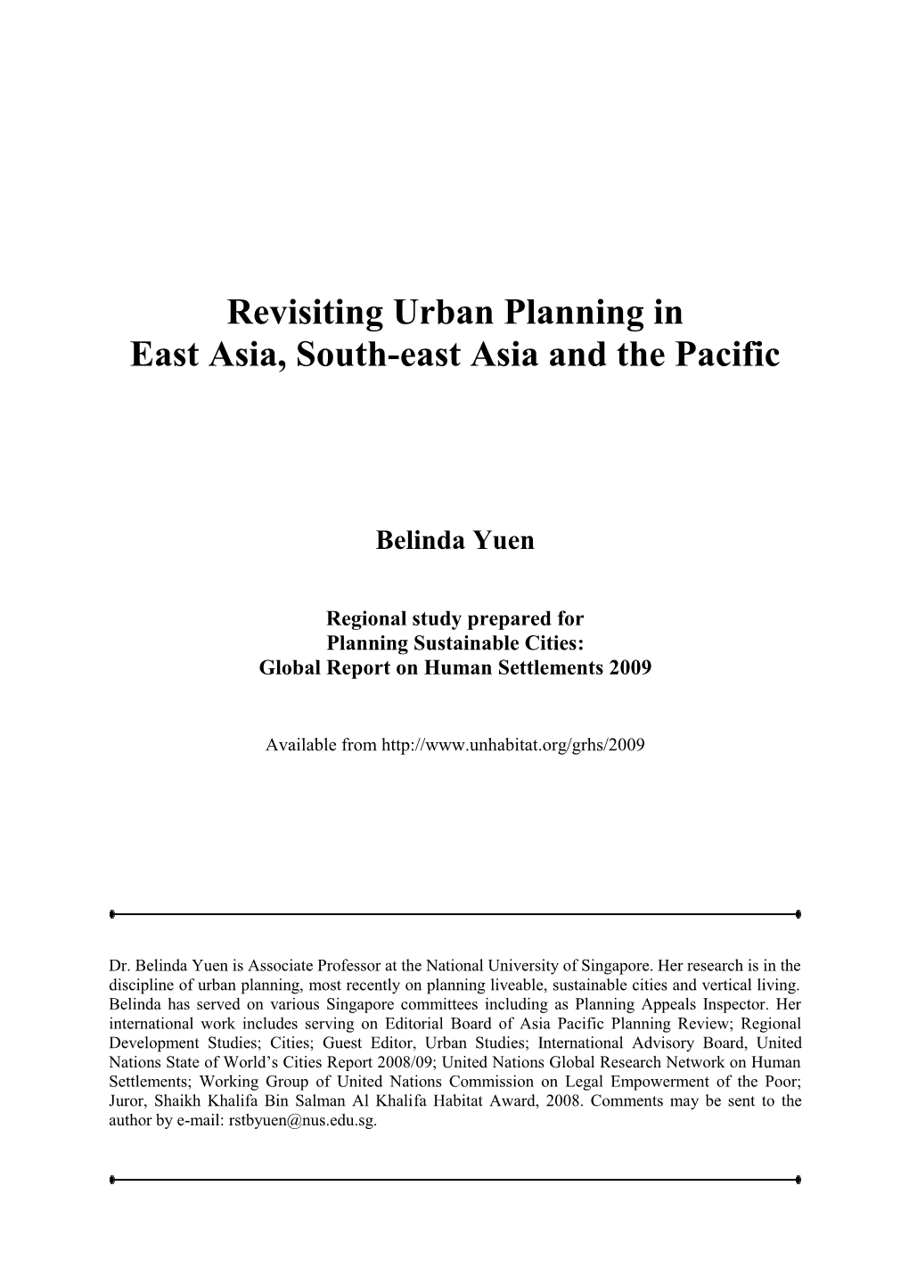 Revisiting Urban Planning in East Asia, South-East Asia and the Pacific
