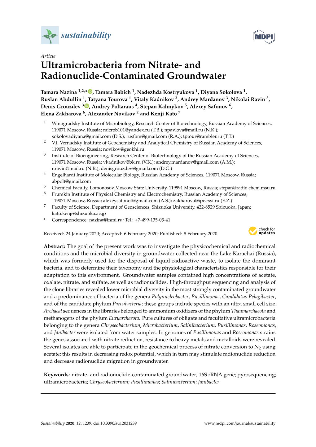 Ultramicrobacteria from Nitrate- and Radionuclide-Contaminated Groundwater