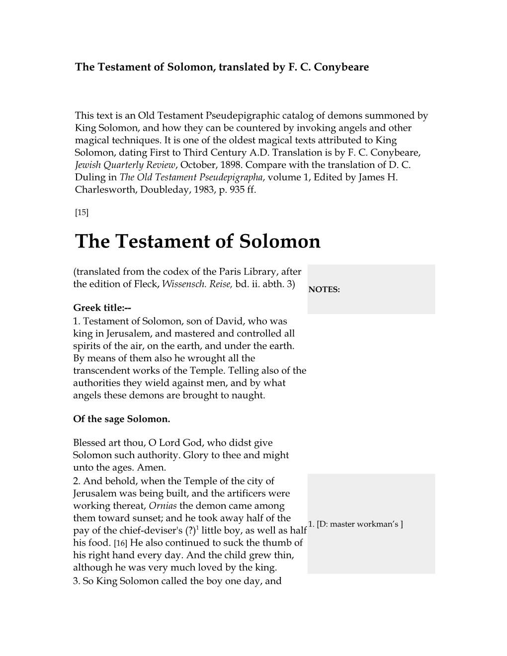 The Testament of Solomon, Translated by F