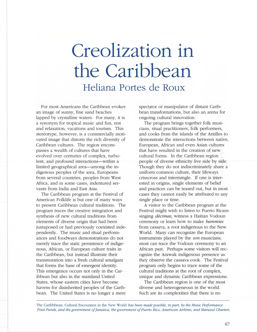 Creolization in the Caribbean Heliana Fortes De Roux