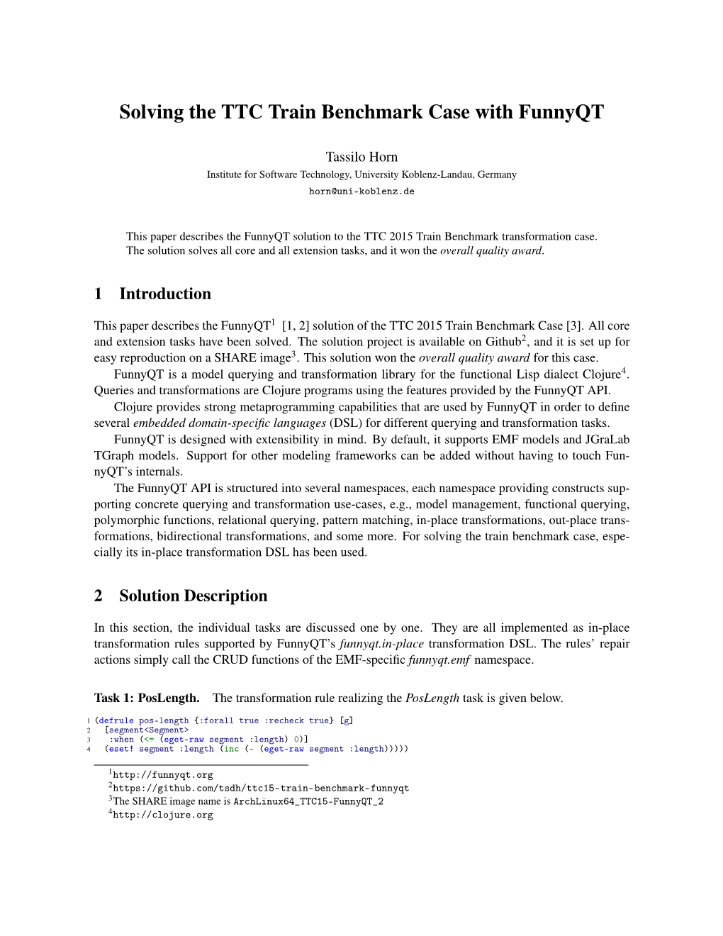 Solving the TTC Train Benchmark Case with Funnyqt