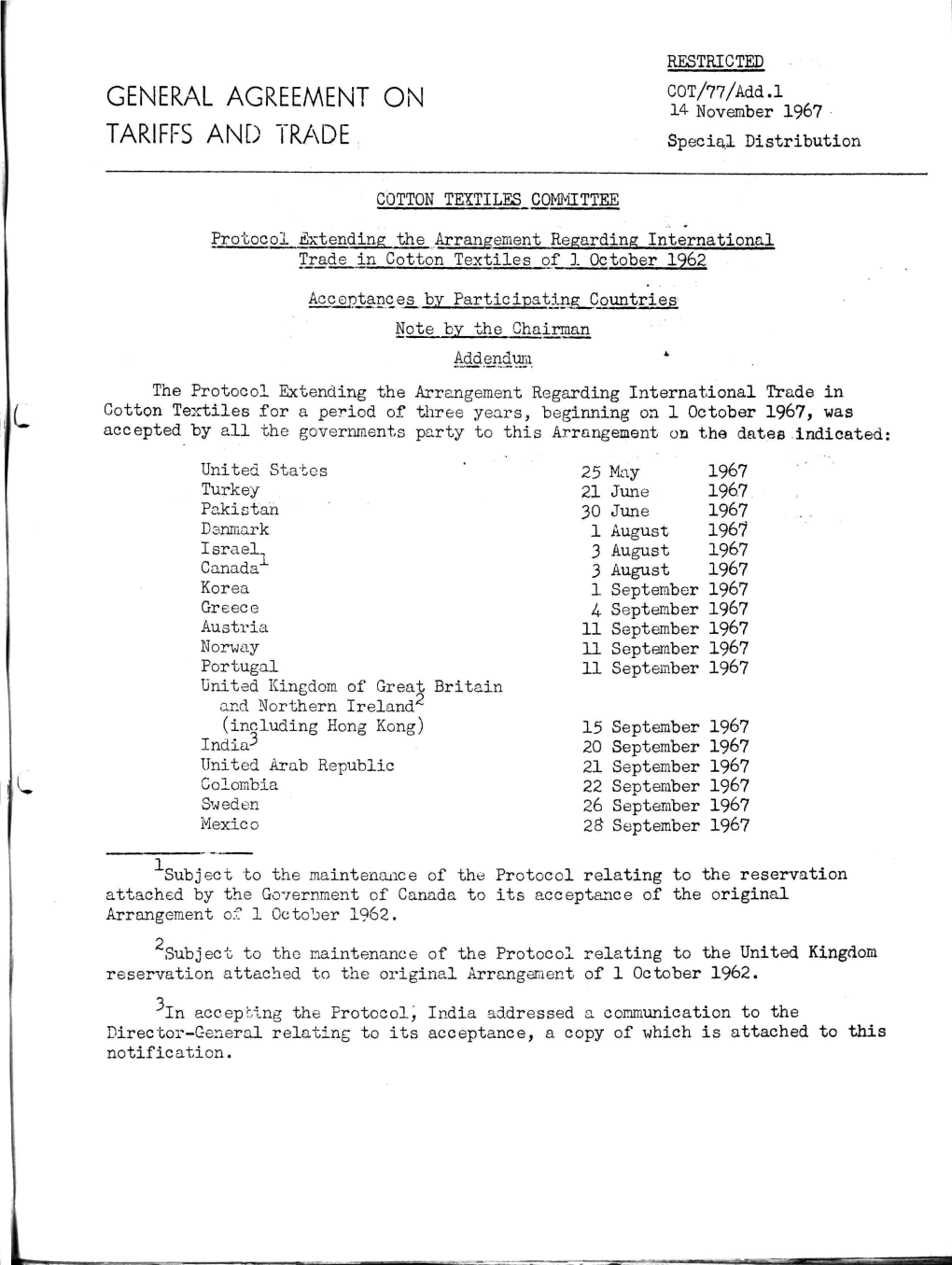 General Agreement on Tariffs and Trade