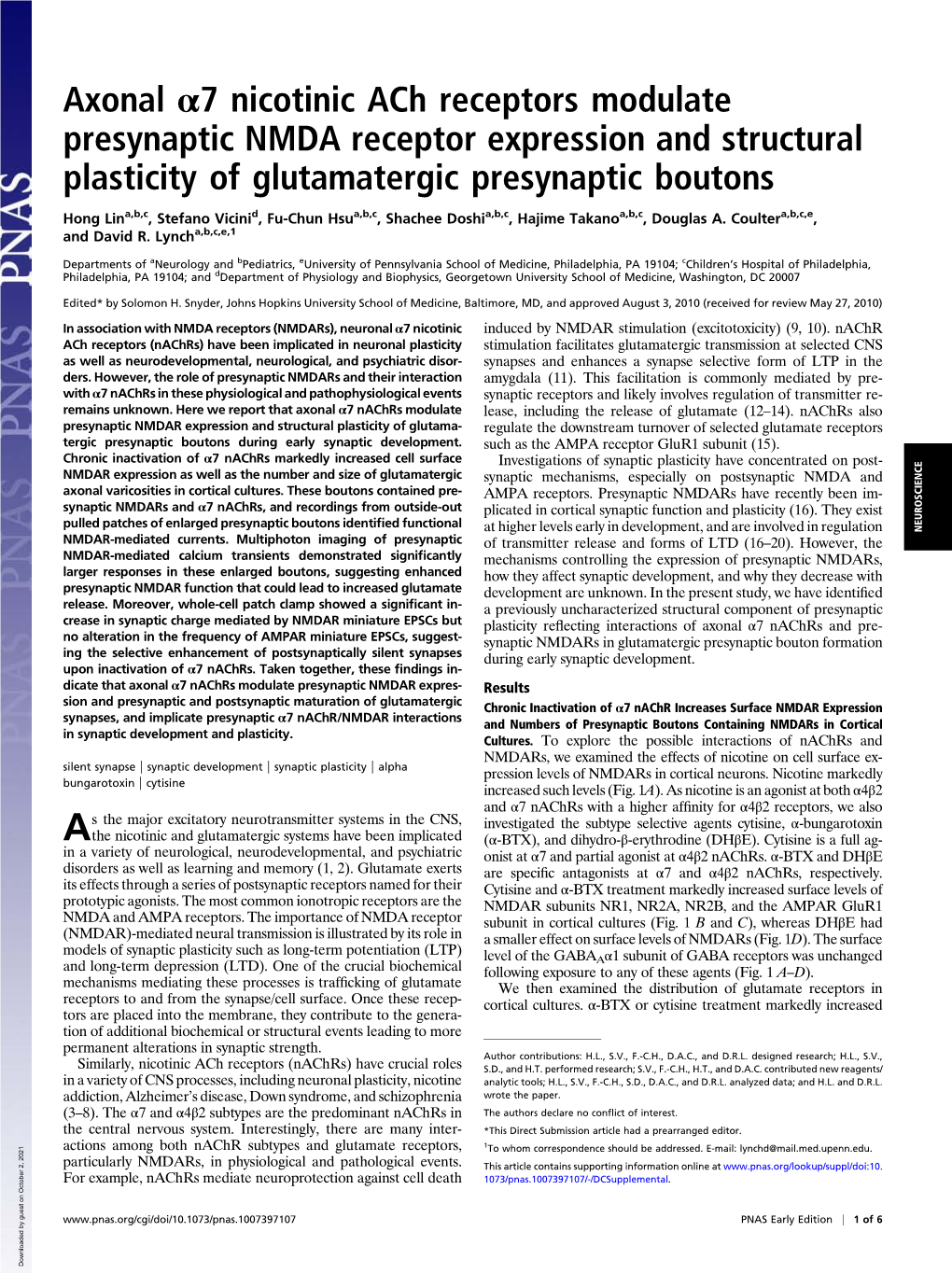 Axonal Α7 Nicotinic Ach Receptors Modulate Presynaptic NMDA Receptor Expression and Structural Plasticity of Glutamatergic Presynaptic Boutons