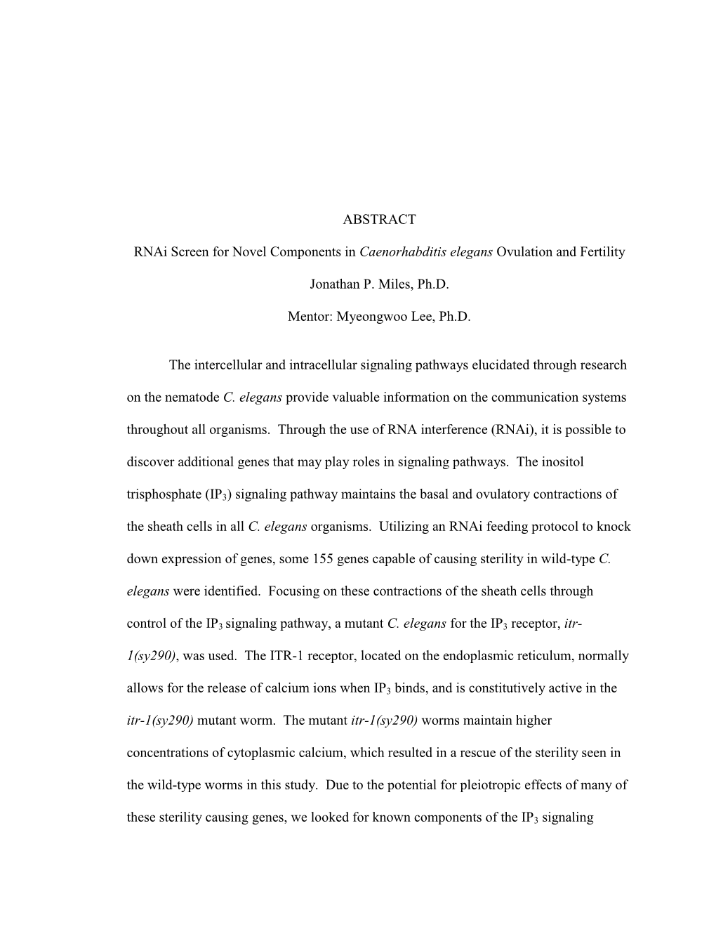 ABSTRACT Rnai Screen for Novel Components in Caenorhabditis