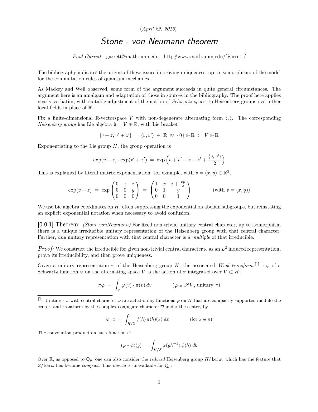 Stone - Von Neumann Theorem