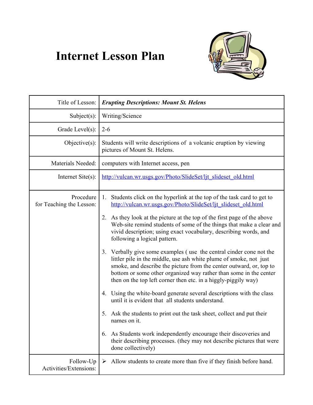 Internet Lesson Plan Template