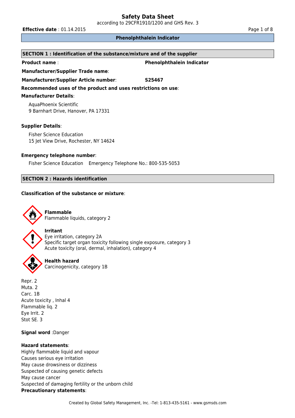 Safety Data Sheet According to 29CFR1910/1200 and GHS Rev