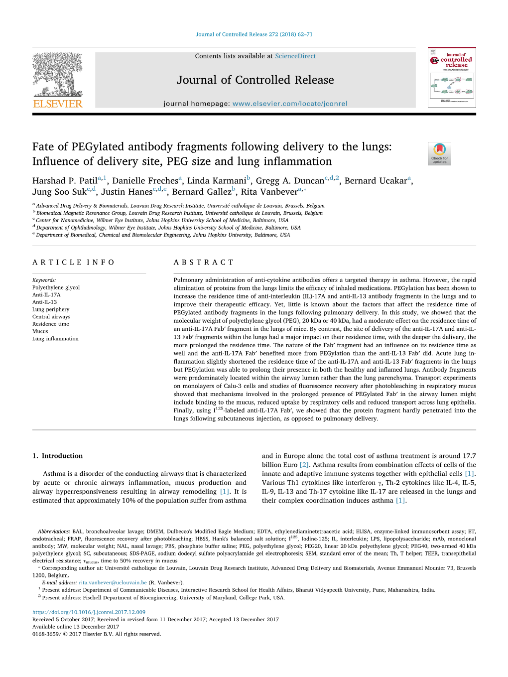 Fate of Pegylated Antibody Fragments Following Delivery to the Lungs