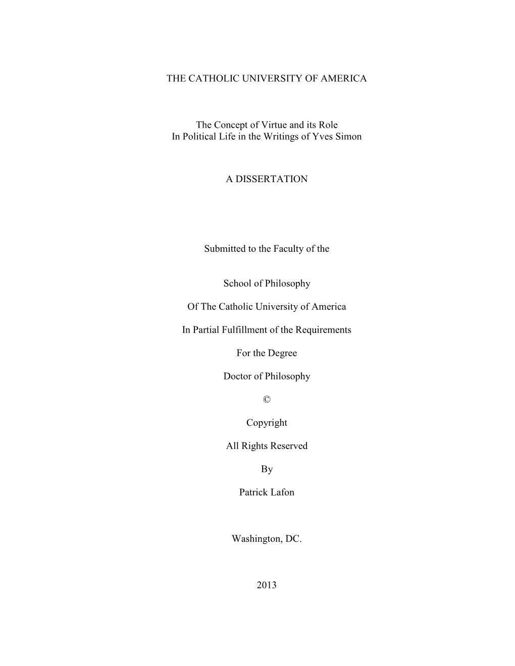 The Concept of Virtue and Its Role in Political Life in the Writings of Yves Simon