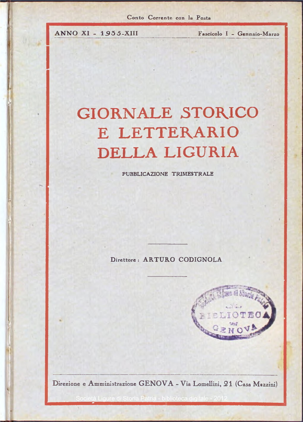 Giornale Storico E Letterario Della Liguria